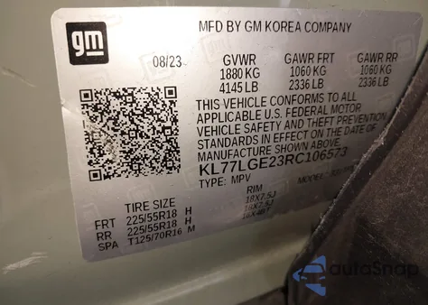 2024 Chevrolet Trax Fwd 1Rs from USA, damaged, VIN KL77LGE23RC106573